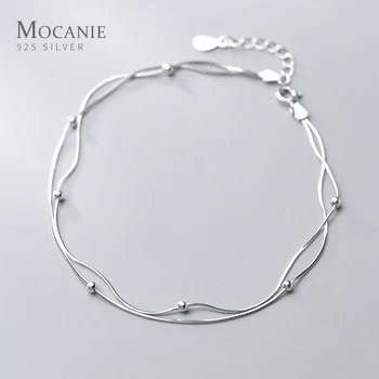 

Mocanie Trendy 925 Sterling Silver Round Beads Double Layer Snake Chain Anklet for Women Link Chain Ankle Fine Jewelry Girl Gift