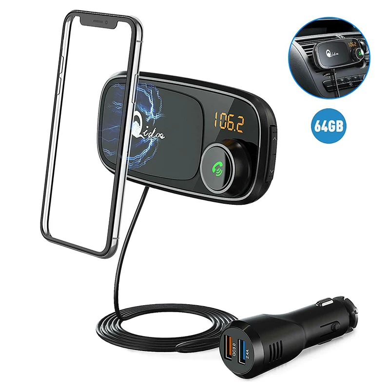 Автомобильный Bluetooth fm-передатчик с магнитным держателем телефона QC 3,0 зарядка MP3 музыкальный плеер JR предложения