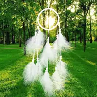 55cm Wind Chimes Handmade Dream Catcher Net White Feathers Wall Hanging Dreamcatcher Craft Gift Christmas Decoration for Home 2