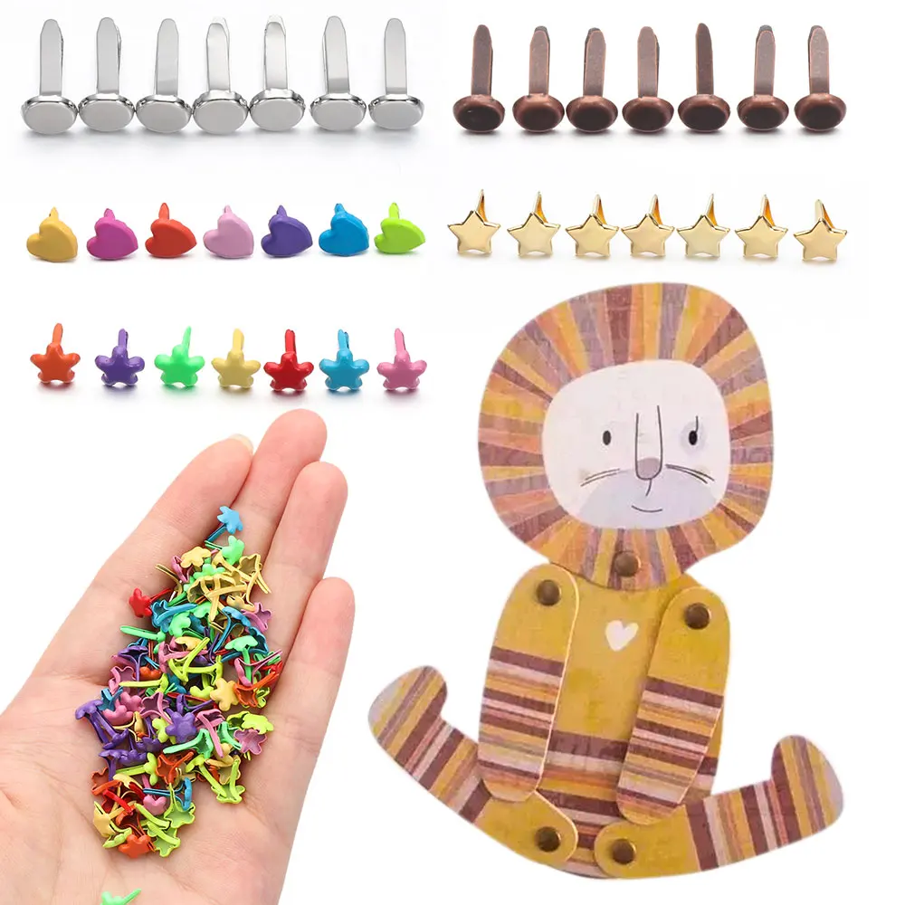 Metal Brads 100 PCs Metal Brad Studs Spikes Scrap Booking Embellishment Clasp Fastener DIY Photo Album Crafts Decoration