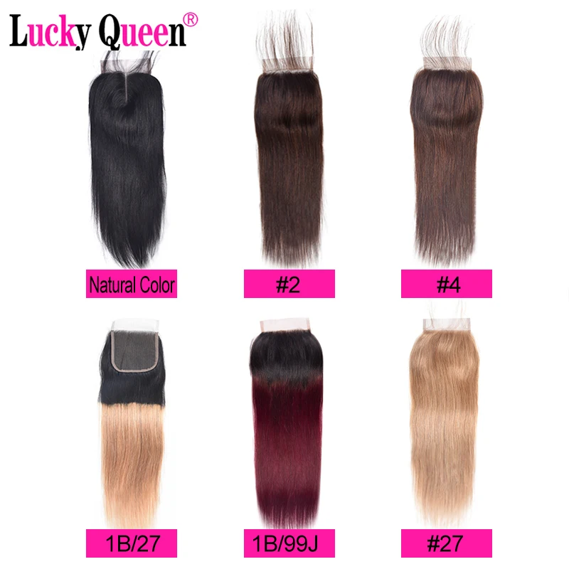

Lucky Queen Brazilian Straight Hair Lace Closure Remy Human Hair Closure 4*4 Ombre 1b/burgundy/99j/27 Honey Blonde Closure