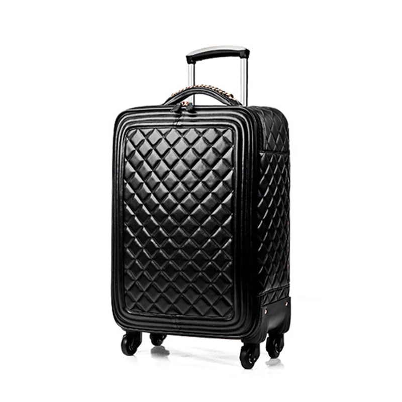 Стильная простота 16/20/24/размер, высокое качество, багаж на колесиках с сумочкой из искусственной кожи, сумка на колесиках, фирменный туристический чемодан на вращающихся колесиках - Цвет: Black