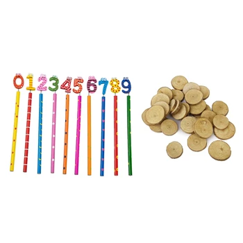 

30 Pcs Wood Log Slices Discs 3-4CM for DIY Crafts Wedding Centerpieces & 10 Pcs Cute Wooden Number 0-9 Pencils for Kids-Ran P