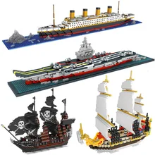 Small Particle Building Blocks Pirate Ship Series Titanic Liaoning Cruise Ship Model Ship DIY Mini Children Building Blocks Toys diy simulation remote control ship model kit for tug804 tugboat rescue ship small scale and moped tugboat 1 18