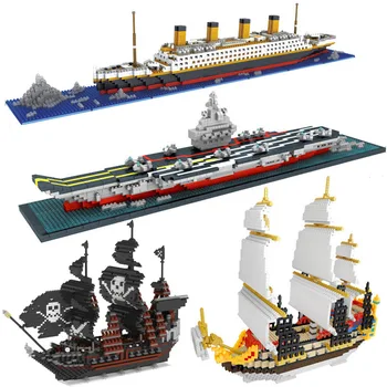 

Small Particle Building Blocks Pirate Ship Series Titanic Liaoning Cruise Ship Model Ship DIY Mini Children Building Blocks Toys