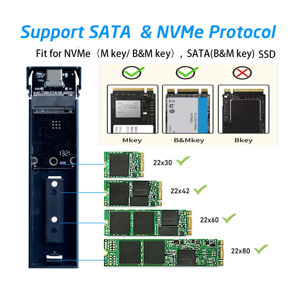 hard drive storage box M2 SSD Case NVME Enclosure M.2 to USB 3.1 SSD Adapter w/OTG for NVME PCIE NGFF SATA M/B Key 2230/2242/2260/2280 Dual Protocol ssd hard disk box