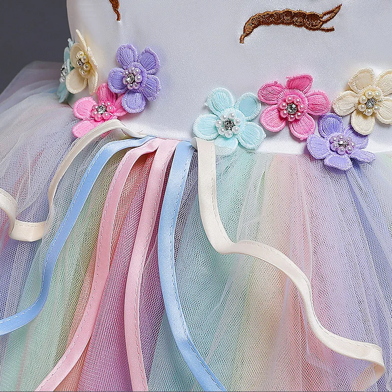 Платье с единорогом; свадебное платье с цветочным узором для девочек; элегантное детское платье-пачка; праздничное платье принцессы для девочек; торжественное детское платье; vestidos