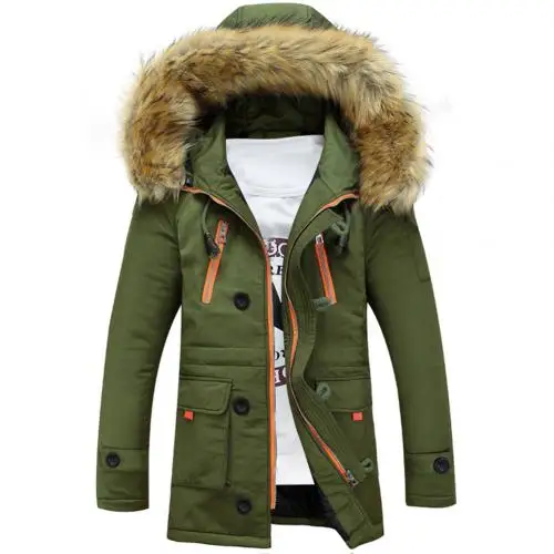 Мужская Зимняя парка, теплая, плюшевая, с длинным рукавом, с капюшоном, зимняя куртка, пальто, erkek, Монт, зеленый, черный, темно-синий, пальто abrigo hombre S-3XL - Цвет: Зеленый
