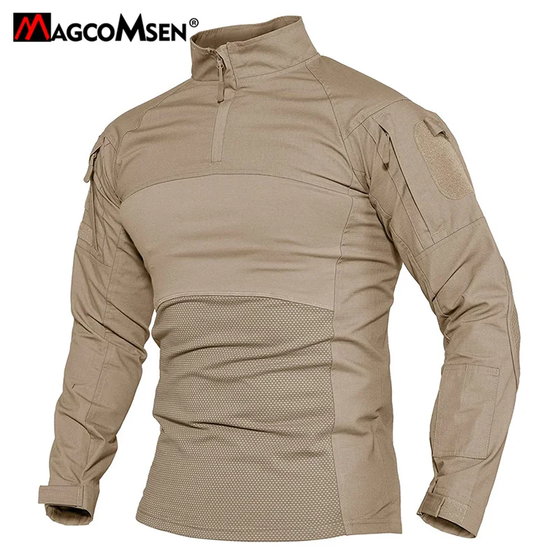MAGCOMSEN Men's Tactical Military Shirts 1/4 Zip Long Sleeve Shirt with Pockets 