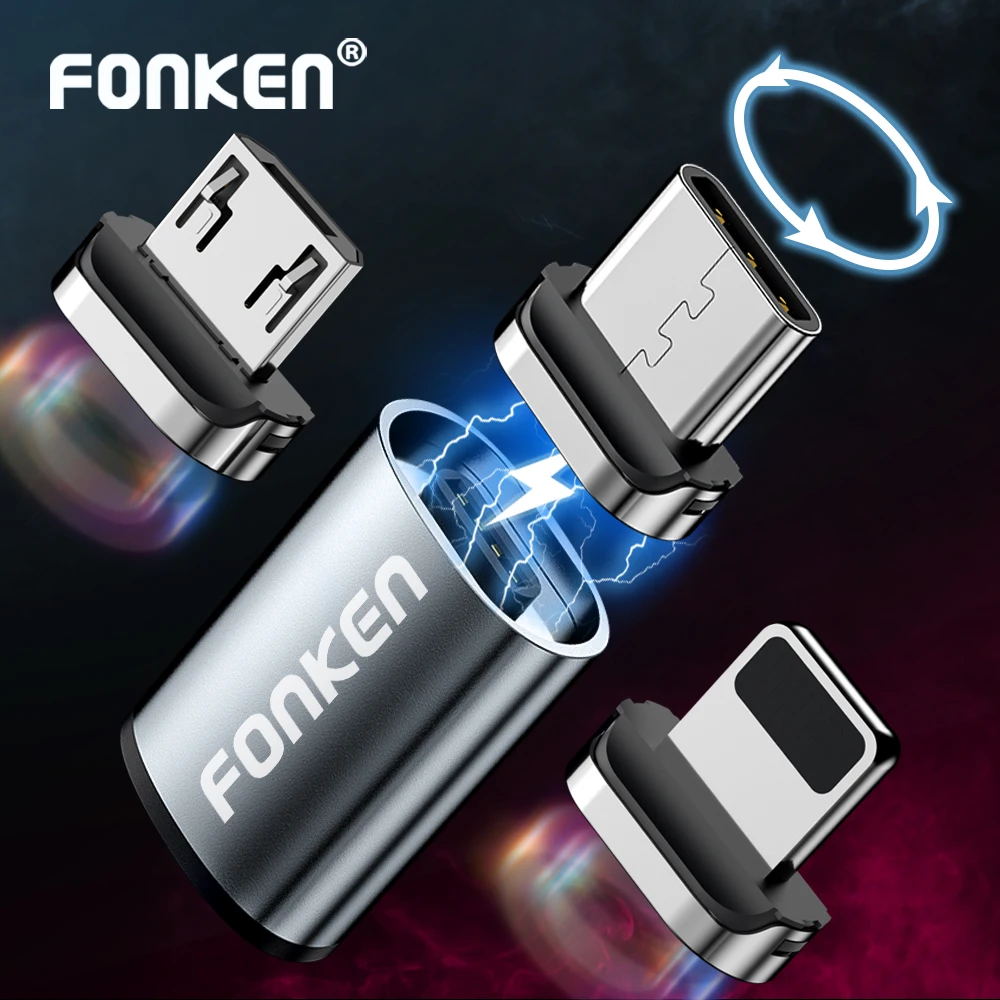 FONKEN USB Cable Magnetic Adapter Micro USB Type C Magnetic Charger Connector For iPhone Samsung Usbc 3 in 1 Charging Converter