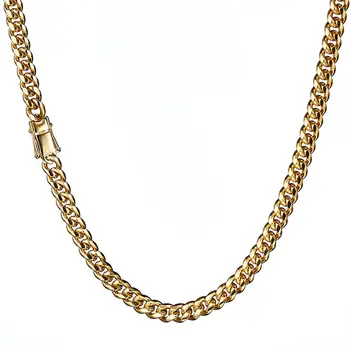 

6mm Thin Gold Color Miami Curb Cuban Link Chain Necklace Or Bracelet For Men Biker Stainless Steel 7-40 Inches Jewelry