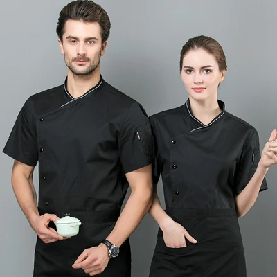 Рубашки шеф-повара воздухопроницаемые крутые с короткими рукавами кофейные Топы хлебобулочные гостиничные гусеницы ресторанная кухня рабочая одежда - Цвет: Black top