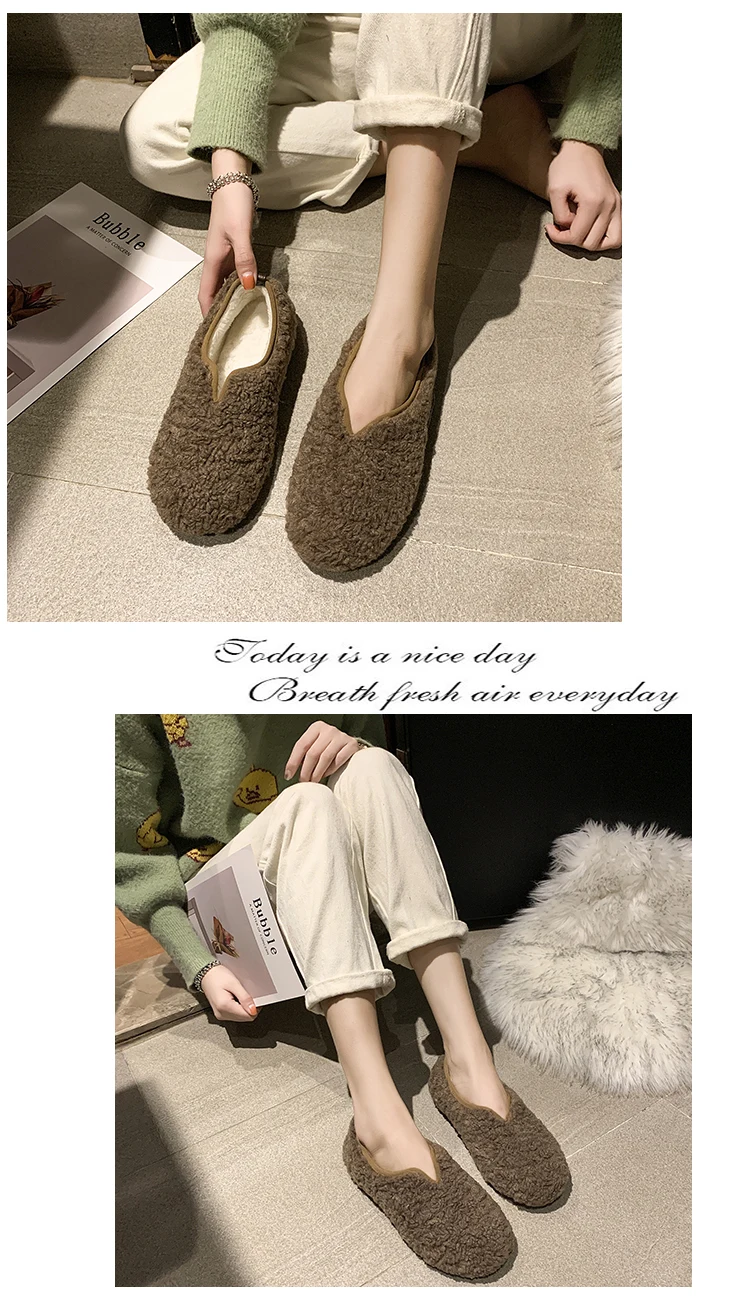 Женские зимние шлепанцы с мехом ягненка; chaussures femme Pantuflas; меховые шерстяные туфли для улицы; женская обувь; женские мокасины; Тапочки