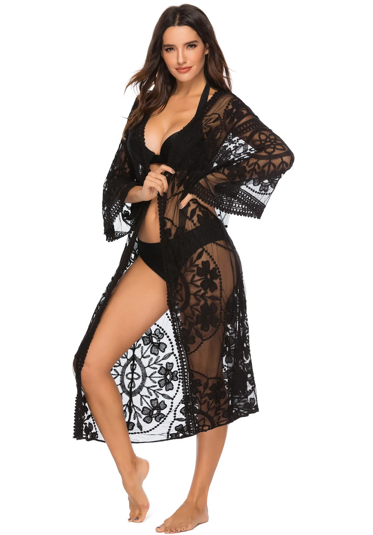 bathing suit with matching cover up Women Summer Lace Beach Bikini Chiffon Cover Ups Holiday Cardigan Wrap Long Blouse bathing suit coverups