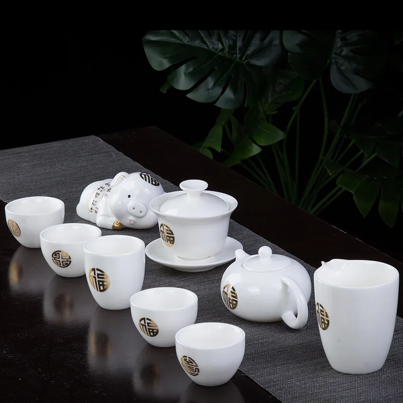 

Top Grade Gold Foil Tea Set Ceramic Set Kung Fu Tea Set Household Tea Tureen cha bei hu Gift Customizable Logo