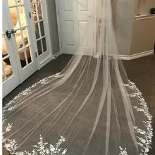 3 м длинная вуаль кружевная Аппликация Длина собора Аппликация Белая слоновая кость свадебная вуаль Фата невесты свадебные волосы с бесплатной расческой