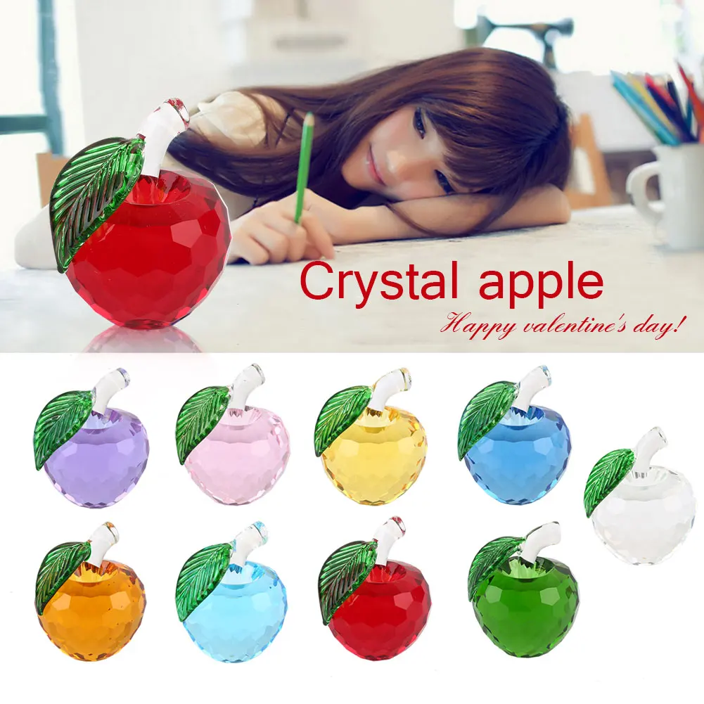 

6cm Beautiful Crafts Art 3D Figurine Crystal Apple Table Ornaments DIY Office Desktop Wedding Decor Christmas Gift Paperweight
