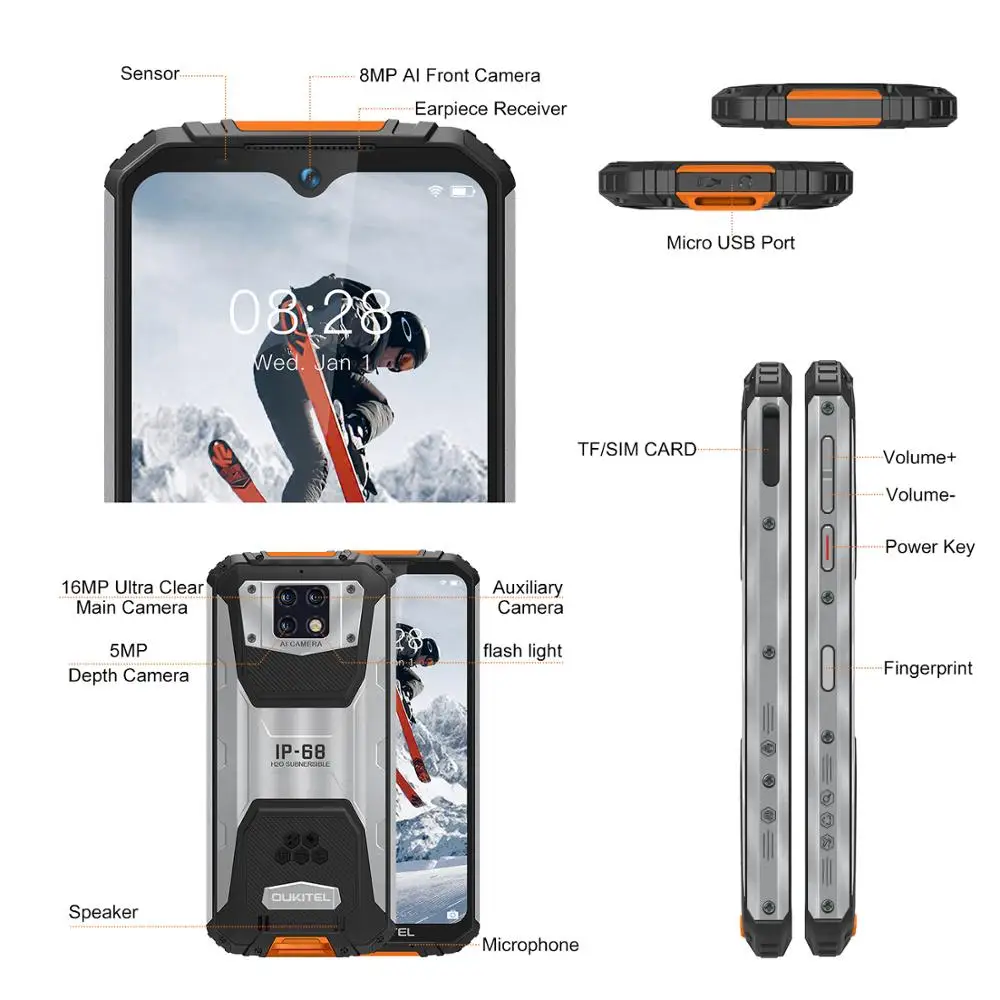 Смартфон OUKITEL WP6 10000 мАч 6 3 дюйма FHD + IP68 4 128 ГБ 8 ядер тройная камера 16 МП|Смартфоны| |