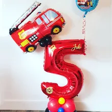 Fire Party Decoration Fire Truck Balloon Large Number 1 2 3 4 5 6 7 8 9 Kids Birthday Balloons Foil Red Balls