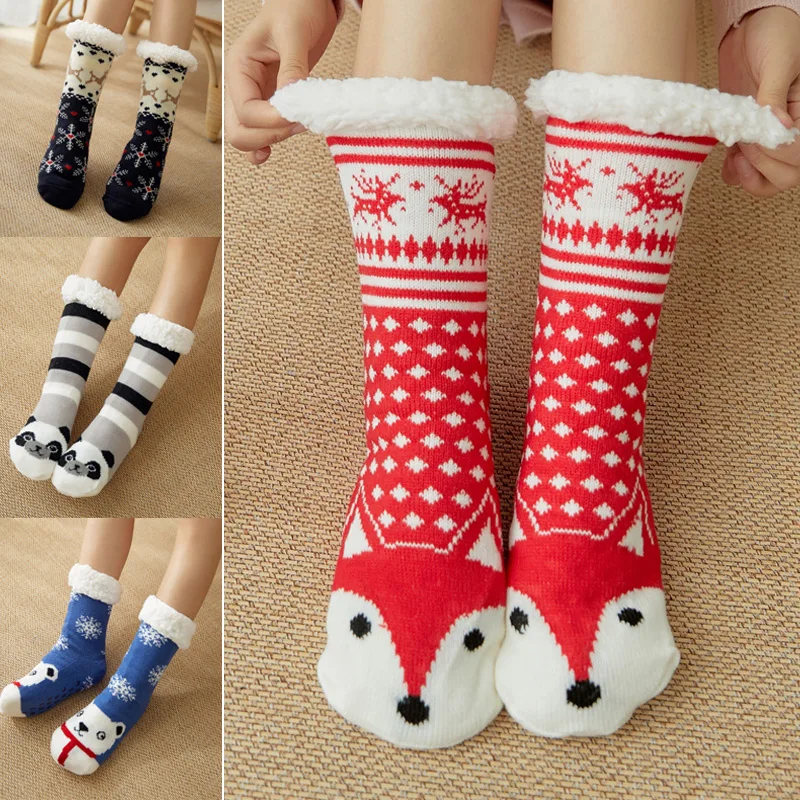 

High Quality Women Extra-warm Fleece Indoor Socks Warm Feet Stretchy for Winter Home Christmas G66