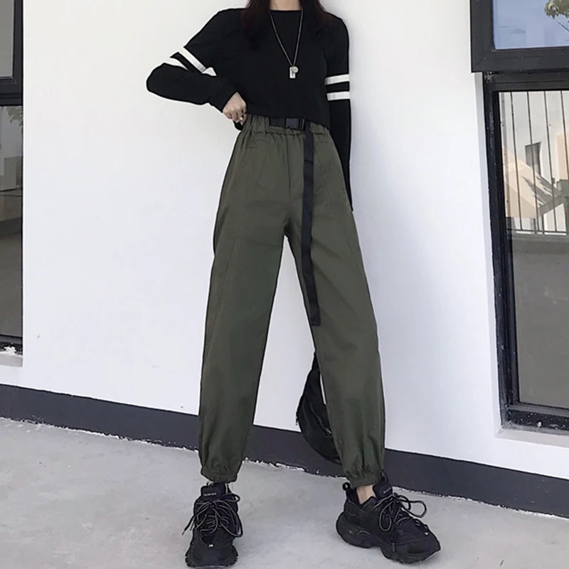 2066 army green Хит, большие карманы, брюки-карго, женские, высокая талия, свободные, уличная одежда, брюки, мешковатые, тактические, брюки, высококачественный хип-хоп, штаны для бега - Цвет: 2066 army green