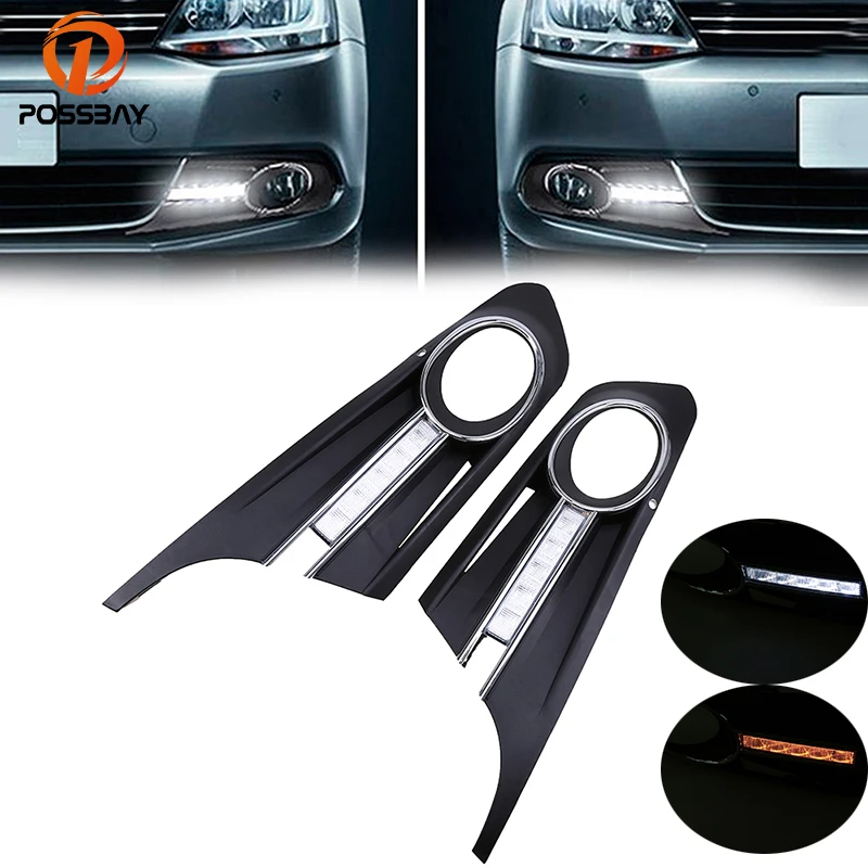 POSSBAY White Yellow Turn Signal Daytime Running Lights Fog Lamp