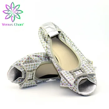 

Sliver Color African Women Shoes Decorated with Rhinestone Italy Women Shoe for Party Italian Women Summer Sexy Low Heels Pumps