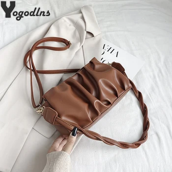 

Fashion Cloud Crossbody Bag Women PU Leather Pleated Shoulder Messenger Pouch Solid Color Female Daily Dumpling Hobo Handbags
