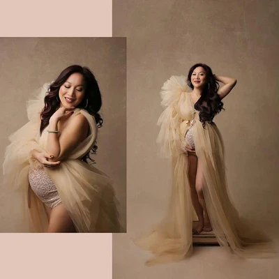 2020 New Sexy Ruffle Maternity Tulle Dresses Women