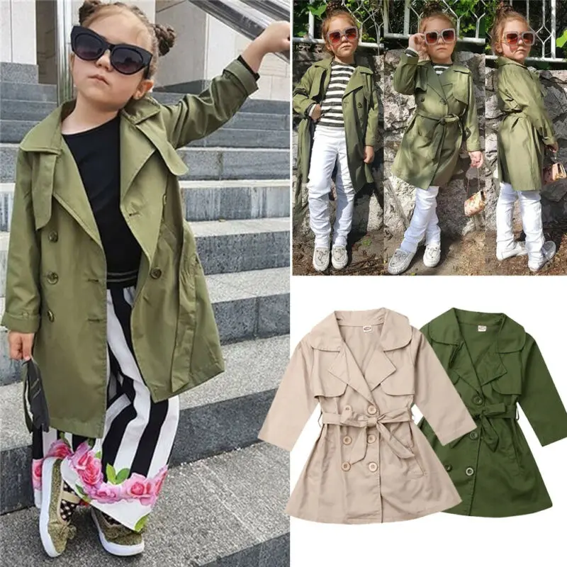  New 2019 Fashion Girl Baby Kid Autumn Trench Long Sleeve Coat Jacket Outwear Overcoat Set