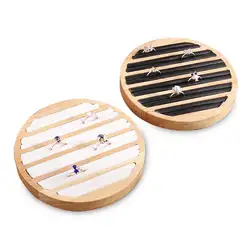 Бамбуковый деревянный лоток для показа колец Круглый 6 длинный Слот кожаный украшение со вставкой для хранения