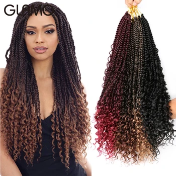 

GLAMO 18" Braiding Hair Box Braids Crochet Hair Synthetic Hair Extensions 70g/pcs Crochet Braids River Box Braids Curly Ends