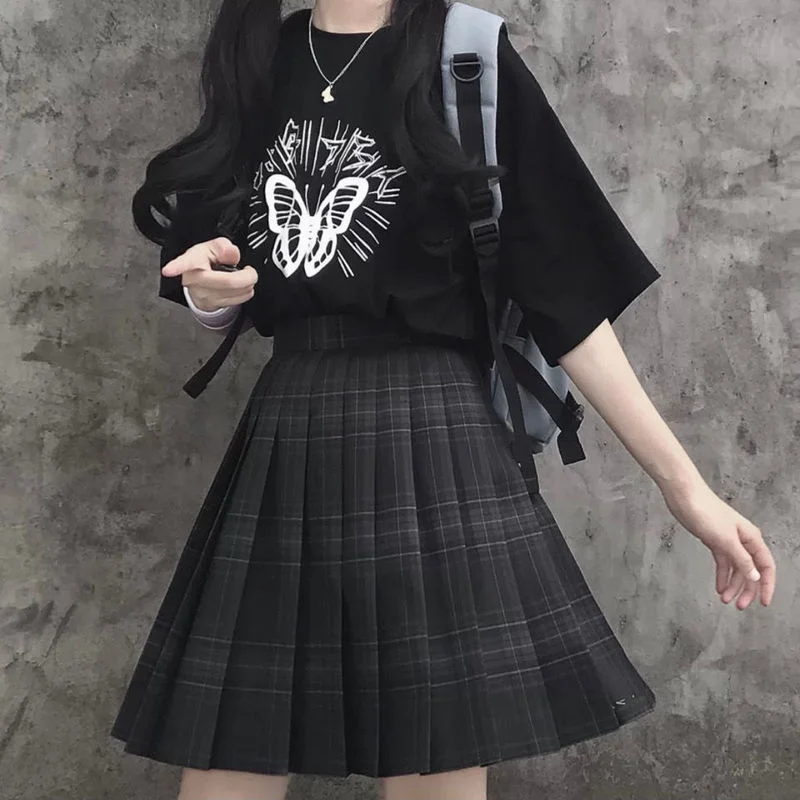 Black Plaid Skirt Women Pleated Mini Skirts Japanese School Uniform Autumn Preppy Style Girls | Женская одежда