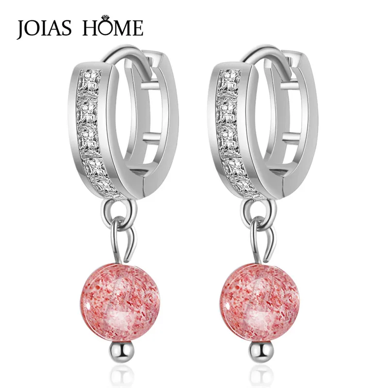 JoiasHome, 925 пробы, серебряные серьги, розовая клубника, модель, женские серьги, гипоаллергенные, студенческие, вечерние, подарок, размер 22 мм