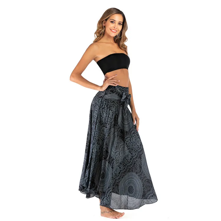 Orange mandala floral flower printed Thai skirt knotted plus size women halter neck jumpsuit Beach Skirts womens midi skirts