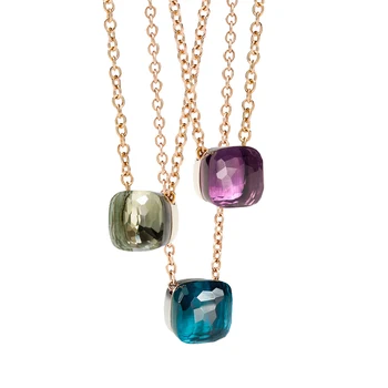 

Young Women Jewelry Candy Style Colorful Crystal Pendant Necklace with 3 kinds of Gold color Plated Trendy Necklaces Design