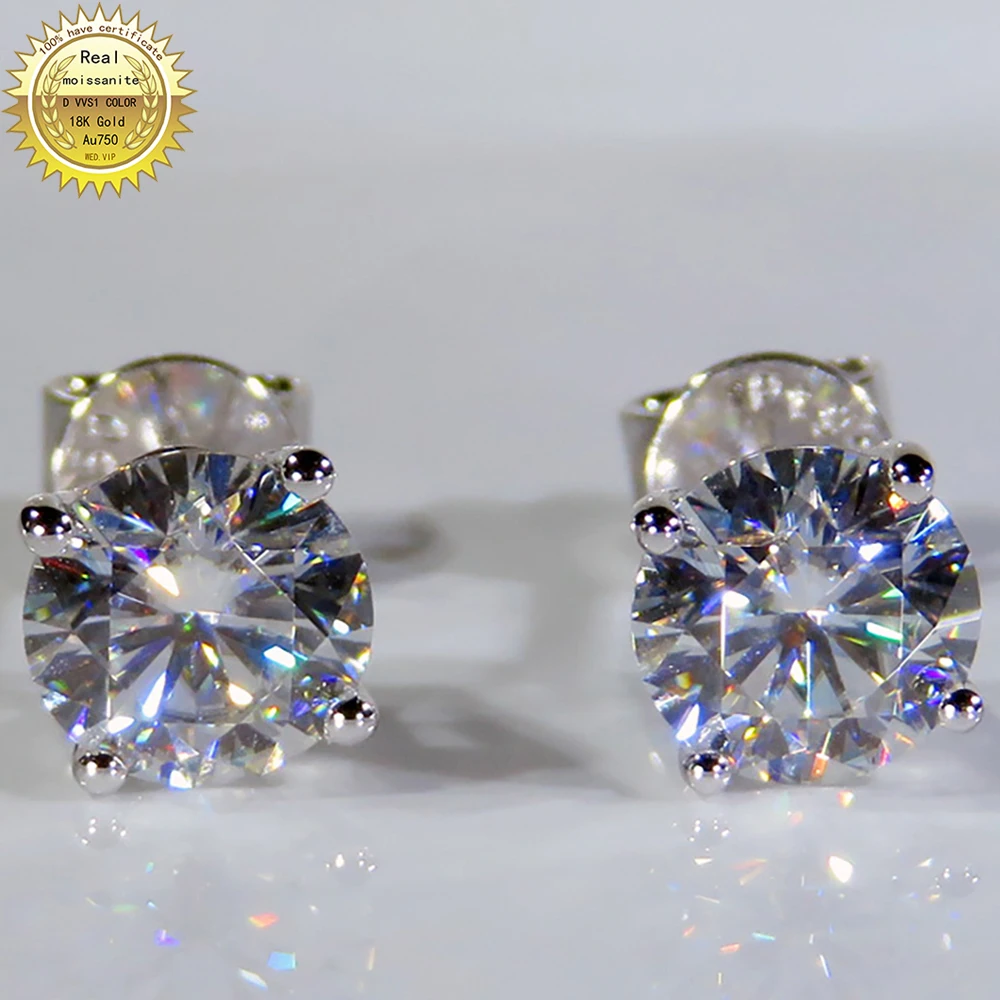 

Серьги из белого золота 18 К Au750, модные круглые элегантные серьги диаметром 1, 2, 3 карата для свадьбы, вечеринки, помолвки, юбилея