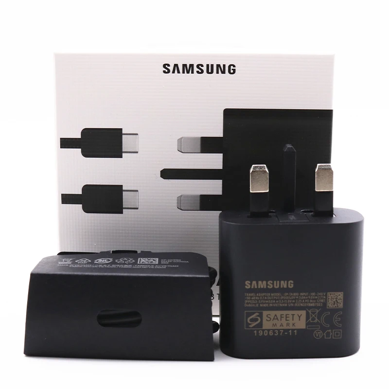 Original Samsung 25W Fast Charging Adapter UK Plug Charger Quick Type C Cable For Samsung Note 10 20 S20 + Ultra S10 A50 A90 5G quick charge usb c Chargers