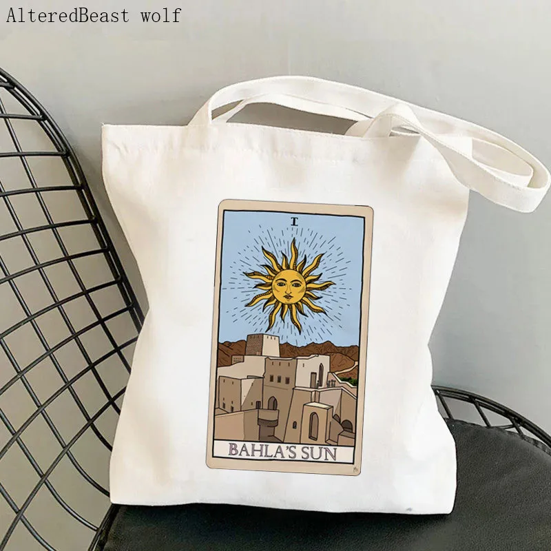 Women Shopper bag strenght tarot card Printed Bag Harajuku Shopping Canvas Shopper Bag girl handbag Tote Shoulder Lady Bag