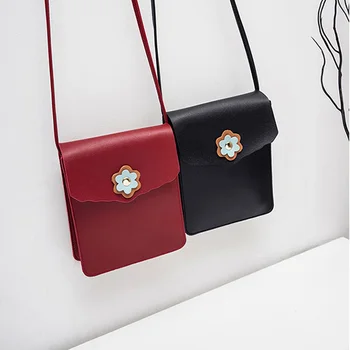 

Women Bags Leather Small Phone Bag Purses Wallet Flowers Appliques Flat Bag Women Shoulder Bag Single Strap Crossbody Bags