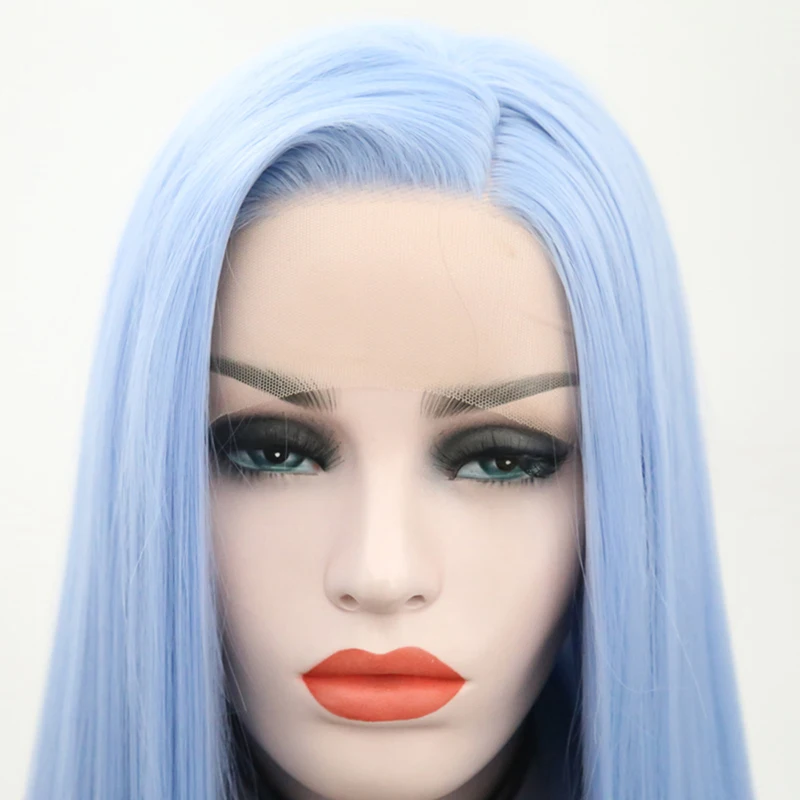 RONGDUOYI длинные прямые синие синтетические парики на кружеве для женщин с боковой частью половина ручная вязка Замена Парик синий кружевной передний