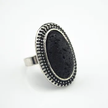 

w207 Finger Ring Oval Black Lava Stone Volcanoic Stone Jewelry Fashion Antique