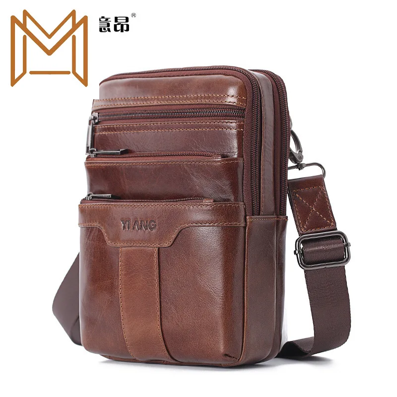 

Genuine Leather Single Shoulder Satchel Male More Function Cowhide Chest Package Capacity