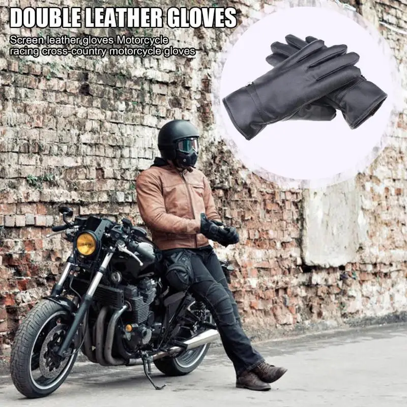 

Leather Motorcycle Fleece Gloves Touch Screen Men Women Driving Thickened Gloves Camping and Hiking Accessories