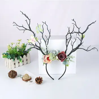 

Ladies Gothic Branch Headwear New Fashion Flower Elk Christmas Headband Xmas Party Antler Hairband Photo Props Head Accessorries