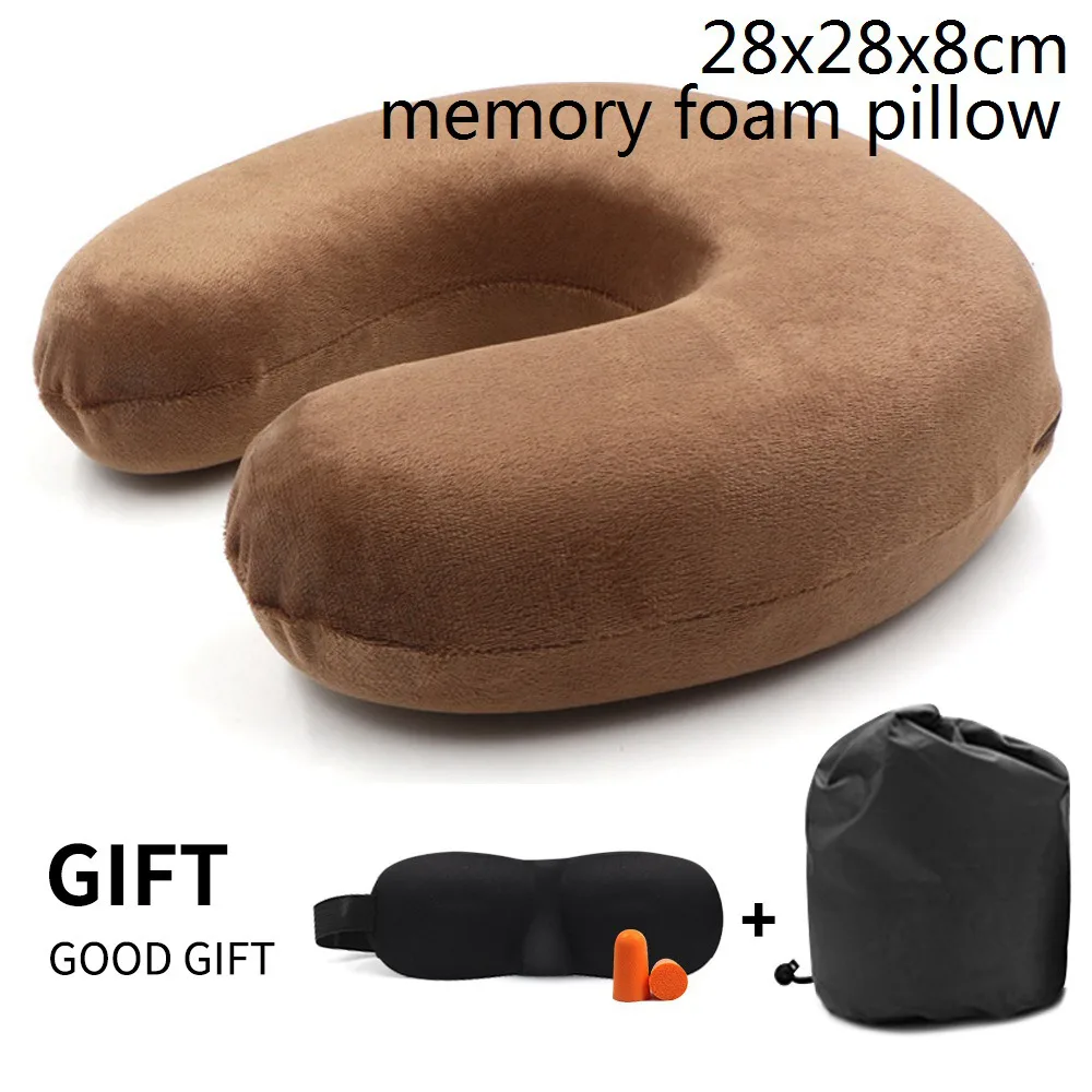 B-coffee Подушка из пены с эффектом памяти, u-образные подушки для шеи, для самолета, поддержка шеи, аксессуары для путешествий, 4 цвета, удобные подушки для сна, дома - Цвет: B-coffee