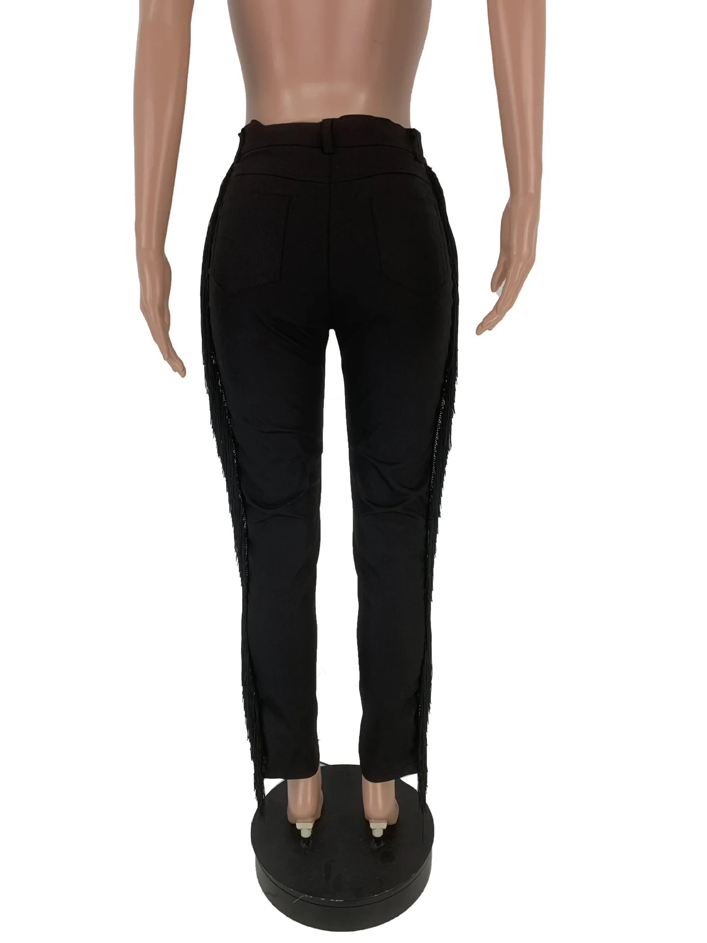 Черные женские джинсы с высокой талией с леопардовым принтом и кисточками, обтягивающие Джинсы бойфренда, модная уличная одежда, зимние теплые Стрейчевые винтажные джинсы
