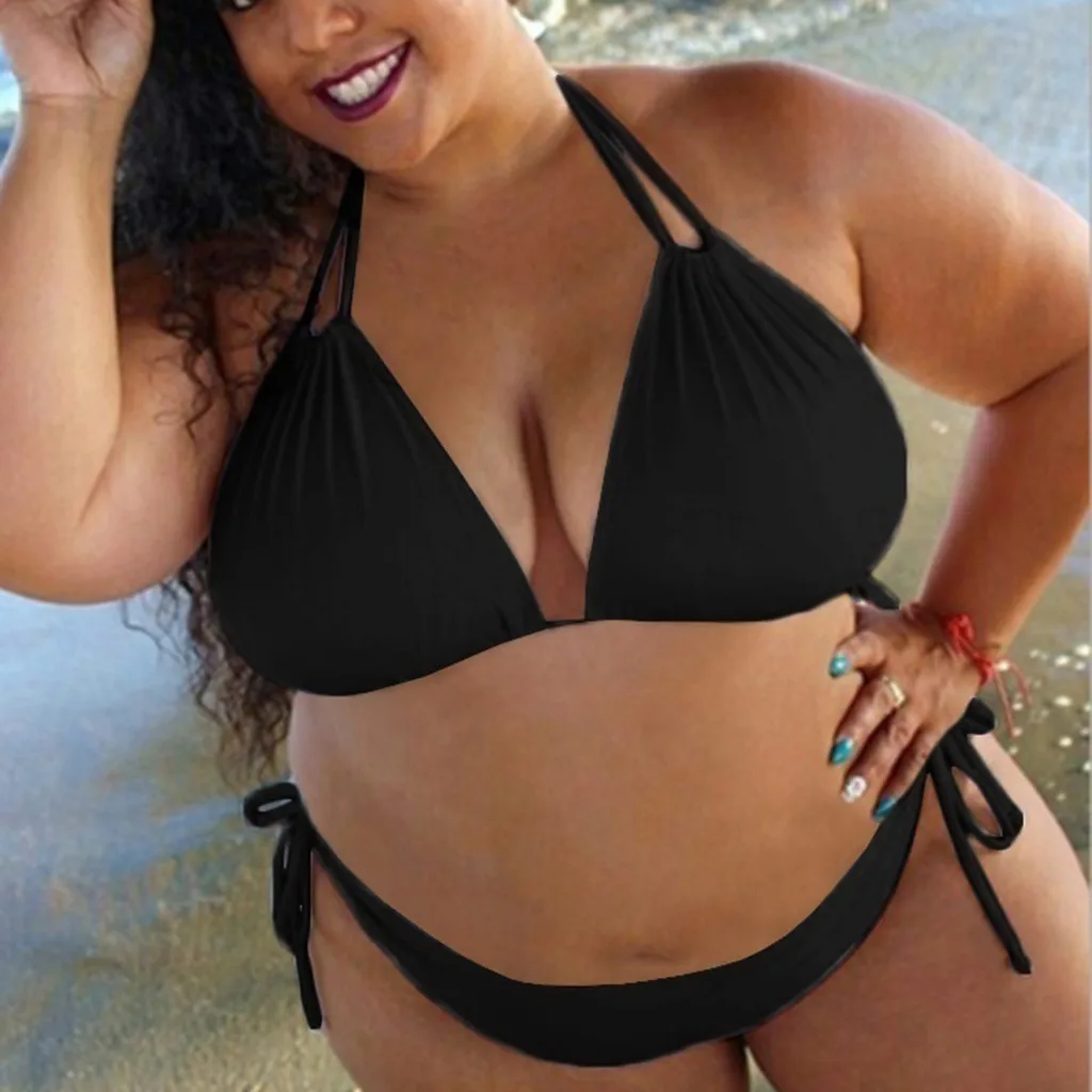 swimwear women swimsuit bikini 2020 Women Solid Push Up Padded Plus Size Bikini Set Swimsuit Suit Swimwear maillot de bain femme | Женская
