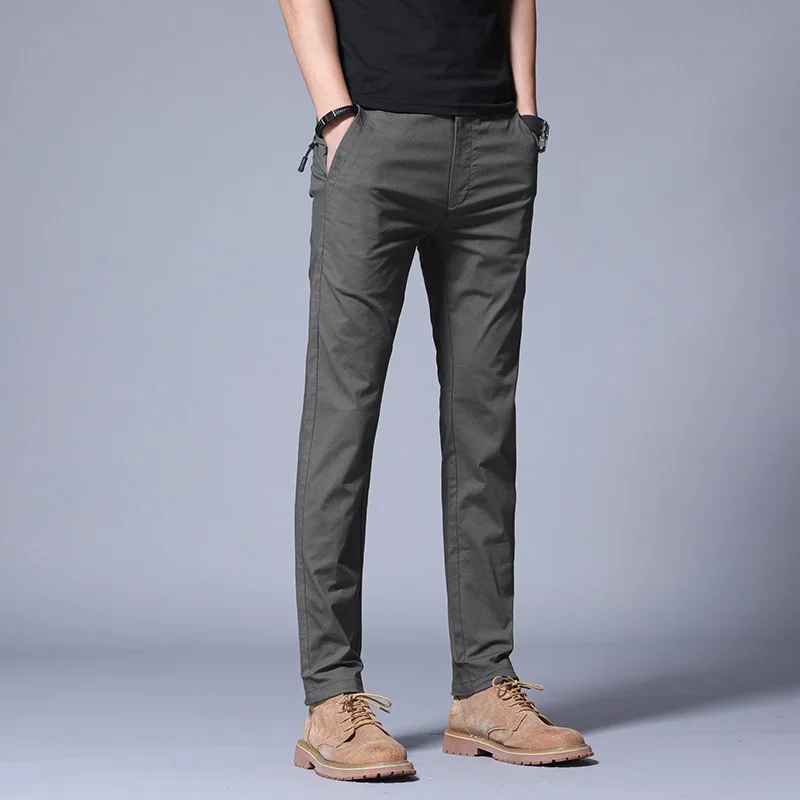 Summer Thin Casual Pants Men Pockets With Zipper Black Slim Fit Skinny Mens Trousers Office men trousers