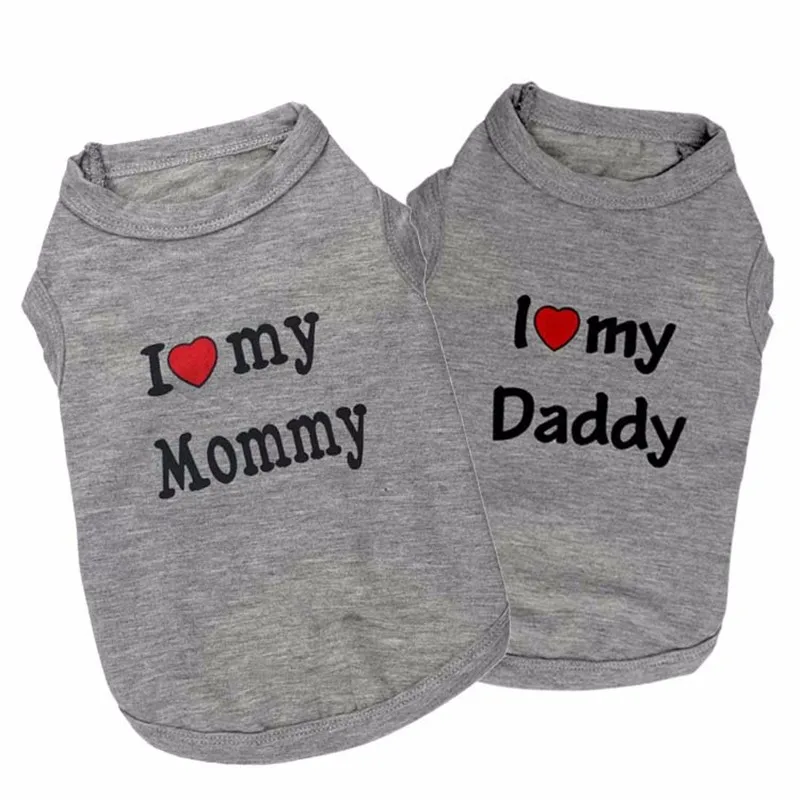 Gato ropa para perro pequeña, camiseta para cachorro para perros pequeños, letras de papá mamá, disfraz de Mascota, Camiseta de algodón suave de Pug
